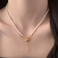 White Pearl Necklace Gold Gourd Pendant Bead Cluster Drop view 1
