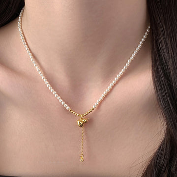 White Pearl Necklace Gold Gourd Pendant Bead Cluster Drop
