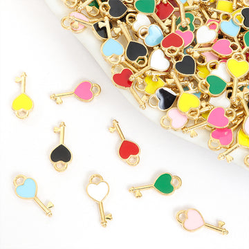 Tiny Heart Lock and Key Charms in Nine Enamel Color Options