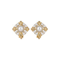 Square Faux Pearl Clear Crystal Cluster Clip On Earrings view 5