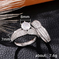 Round Solitaire Curved Pave Two-Ring Set In Silver Tone view 5