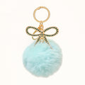 Rhinestone Bow Fluffy Pom Keychain Metal Ring Three Colors view 2