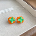 Orange Persimmon Green Calyx Enamel Stud Earrings Pair view 6