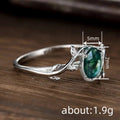Silver Vine Leaf Oval Green Cabochon Fashion Ring Band view 4