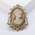 Oval Cameo Portrait Brooch With Crystal Leaf Frame in Two Finishes view 1