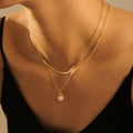 Triangle Rhinestone Pearl Pendant And Herringbone Necklace view 1