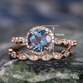 Rose Gold-Tone Two-Piece Blue Round Stone Ring Set view 5