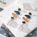 Gold Tone Abstract Glitter and Faux Pearl Drop Earrings in Three Colors view 2