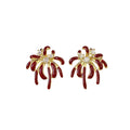Gold Tone Red Firework Burst Stud Earrings with Clear Crystals view 5