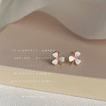 Mini White Pink Enamel Three Petal Flower Gold Tone Studs view 3