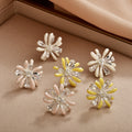 Pearlescent Petal Flower Studs with Clear Teardrop Stones view 1