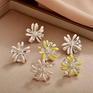 Pearlescent Petal Flower Studs with Clear Teardrop Stones