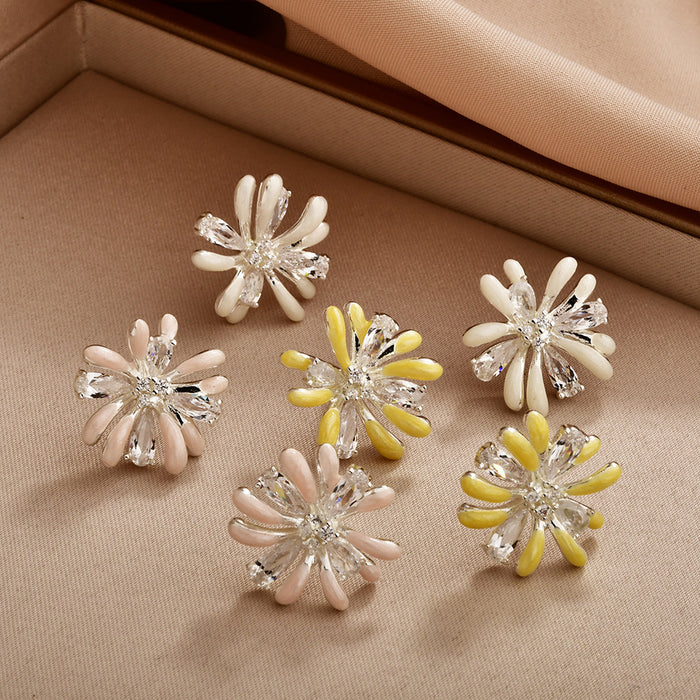 Pearlescent Petal Flower Studs with Clear Teardrop Stones