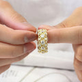 Gold Silver Lattice Clear Stone Wide Band Ring Sizes 6-10 view 3