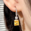 Silver Hook Yellow Rectangular CZ Dangle Earrings Clear Accents view 3