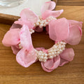 Pearl Bead Chiffon Flower Scrunchies White Blue Pink view 2