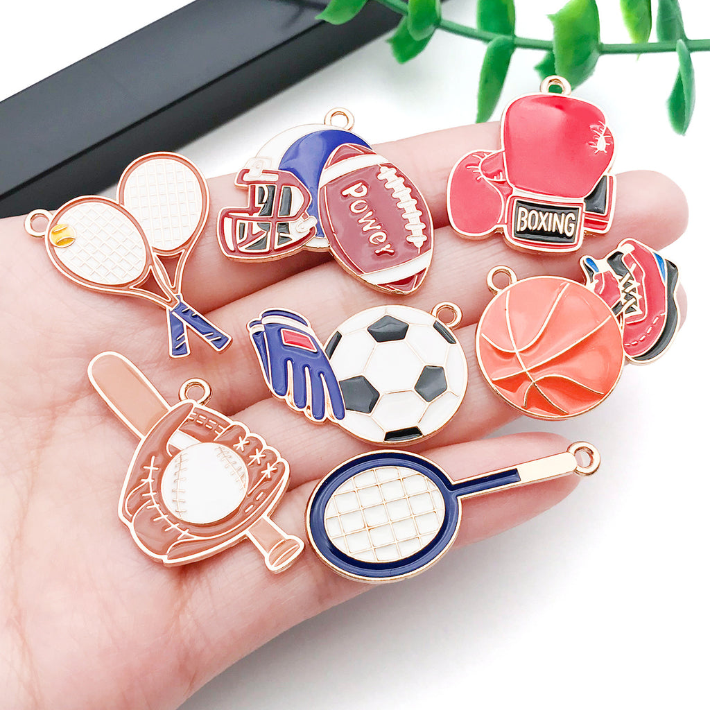 Zinc Alloy Enamel Sports Racket Club Boxing Glove Charm Pendant for DIY Jewelry