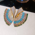 Multicolor Crystal Folding Fan Statement Stud Earrings view 7
