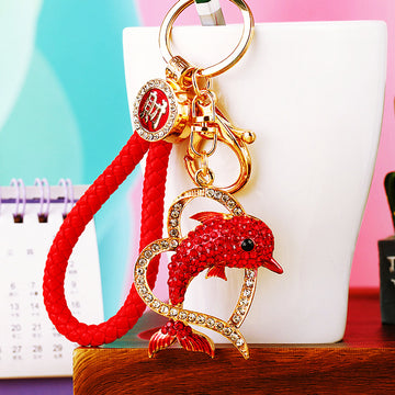 Crystal Dolphin Heart Keychains with Matching Fortune Cord Sets