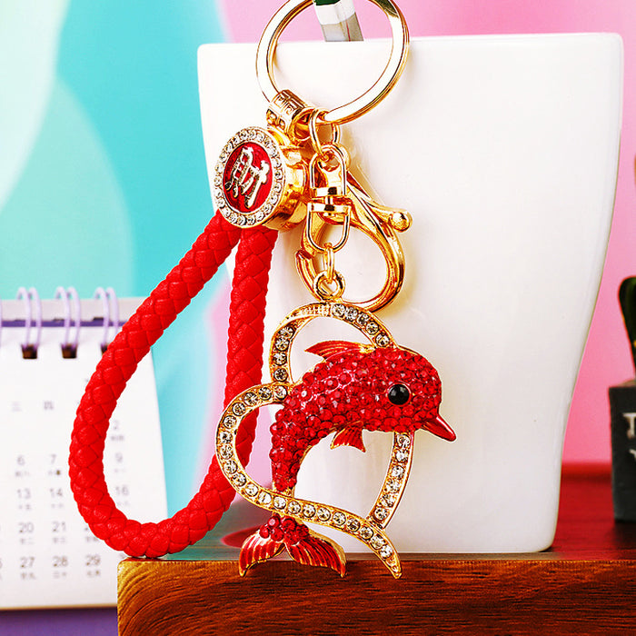 Crystal Dolphin Heart Keychains with Matching Fortune Cord Sets