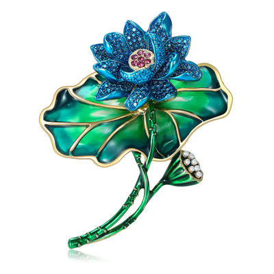 lotus flower and leaf brooch shown from the front