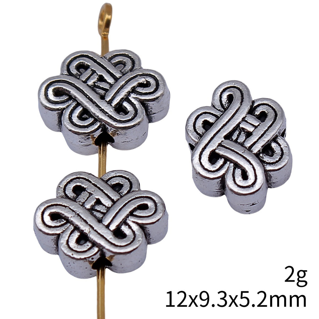 12x9.3x5.2mm 2g Antique Silver Zinc Alloy Chinese Knot Small Hole Beads for DIY Bracelet Jewelry Making