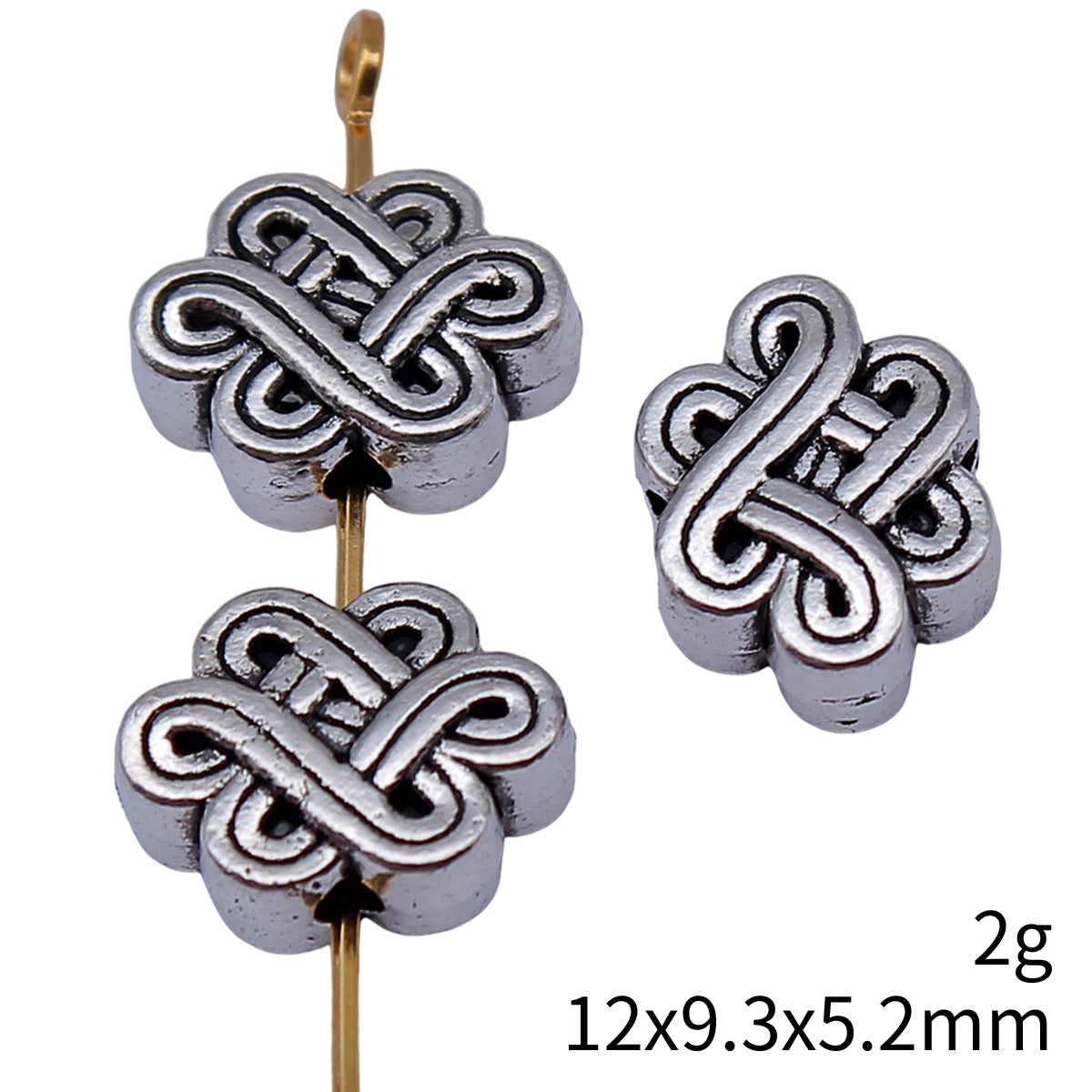 12x9.3x5.2mm 2g Antique Silver Zinc Alloy Chinese Knot Small Hole Beads for DIY Bracelet Jewelry Making
