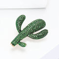 Green Rhinestone Cactus Brooch Pavé Crystal Gold Tone Pin view 3