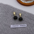 Black Bead Drop Stud Earrings Oval Metal Post Dangle view 4