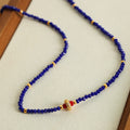 Blue Faceted Bead Necklace Gold Crystal Ring Red Accents view 3