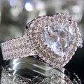 Heart Shaped White Stone Ring with Pavé Halo and Band view 6