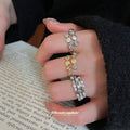 Gold Disc Open Ring And Silver Pearl Crystal Multi Band view 3