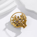 Red Gold Tone Flower Basket Metal Brooch Pin for Jackets and Lapels view 2