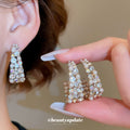 Crystal Pave Open Hoop Stud Earrings Jewelry Pair Set view 1