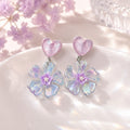 Pink Heart and Purple Flower Iridescent Stud Earrings view 3