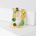 Jeweled Open Letter D Brooch With Colorful Floral Details view 2