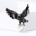 Enamel Eagle Brooch Holding Pearl Silver Or Black Gold view 2