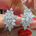 Silver Tone Marquise Stone Leaf Cluster Stud Earrings view 1