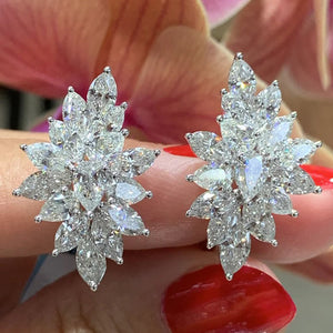 Silver Tone Marquise Stone Leaf Cluster Stud Earrings