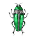 Long Beetle Enamel Brooch in Metallic Green or Red view 1