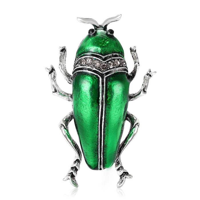 Long Beetle Enamel Brooch in Metallic Green or Red
