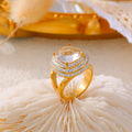 Gold Oval Clear Zircon Double Halo Rhinestone Ring view 2