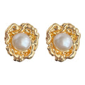 Gold Irregular Molten Frame White Pearl Stud Earrings view 5