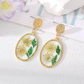 Gold Tone Oval Clear Resin Pressed Flower Drop Earrings view 7