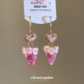 Pink Crystal Strawberry Drop Earrings with Polished Metal Details view 2