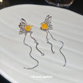 Silver Tone Butterfly and Orange Flower Tassel Clip Earrings view 2