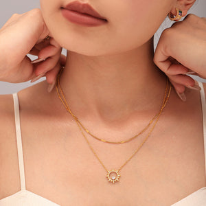 Sunburst Zircon Pendant Necklace Bracelet With Flat Side Chain