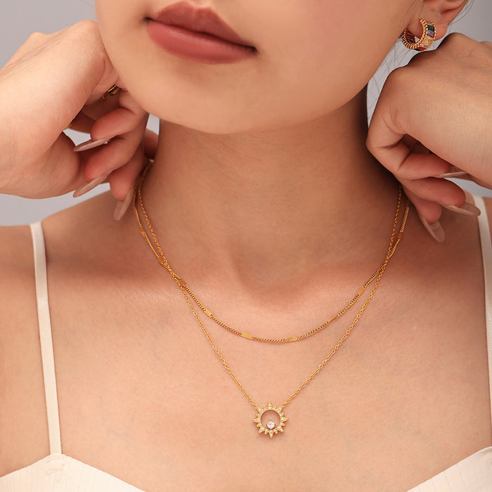 Sunburst Zircon Pendant Necklace Bracelet With Flat Side Chain