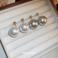 Gold Tone Round Stud Oversized Pearl Drop Earrings view 3