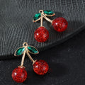 Glitter Cherry Rhinestone Charm Pendant With Green Crystal Leaves view 2
